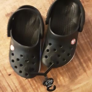 CROCS Unisex Kids Black Clog Sandals with Heel Strap Size 7